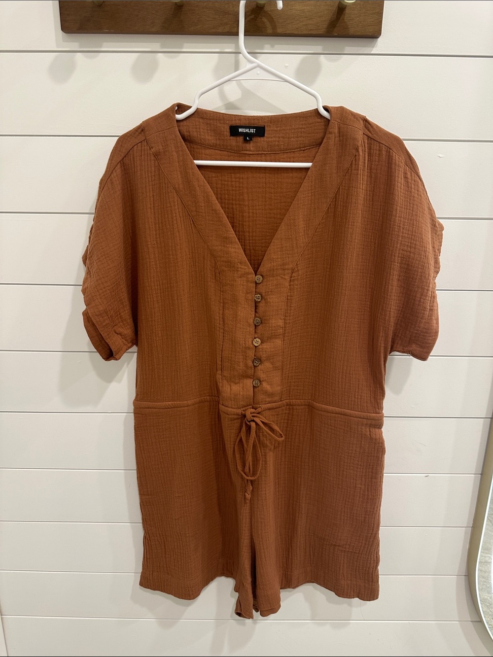 Wishlist Rust Brown Textured Button-Front Romper